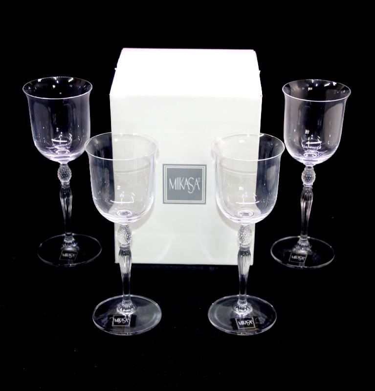 Vintage MIKASA crystal set of 4 ASHLEY stunning wine glasses in box