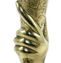 Load image into Gallery viewer, Vintage solid heavy brass ornate and engraved left hand vase STUNNER!
