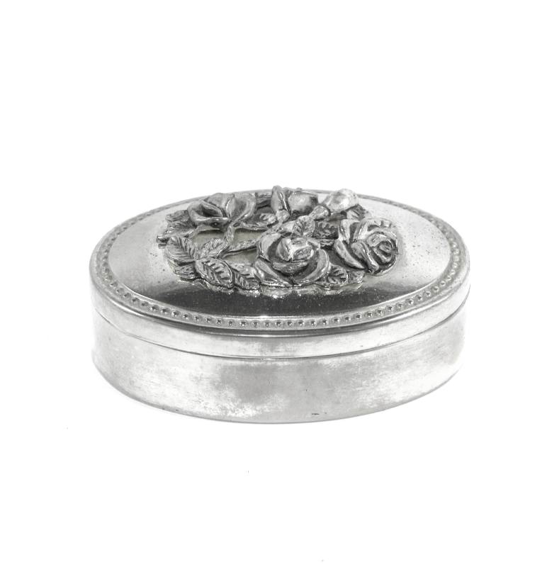 Vintage silver plated rose top lidded trinket jewellery box