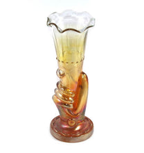Load image into Gallery viewer, Vintage 1930s Jain India marigold carnival glass hand vase
