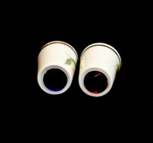 Load image into Gallery viewer, Vintage pair of Birchcroft bone china thimbles with blue &amp; red jewel tops
