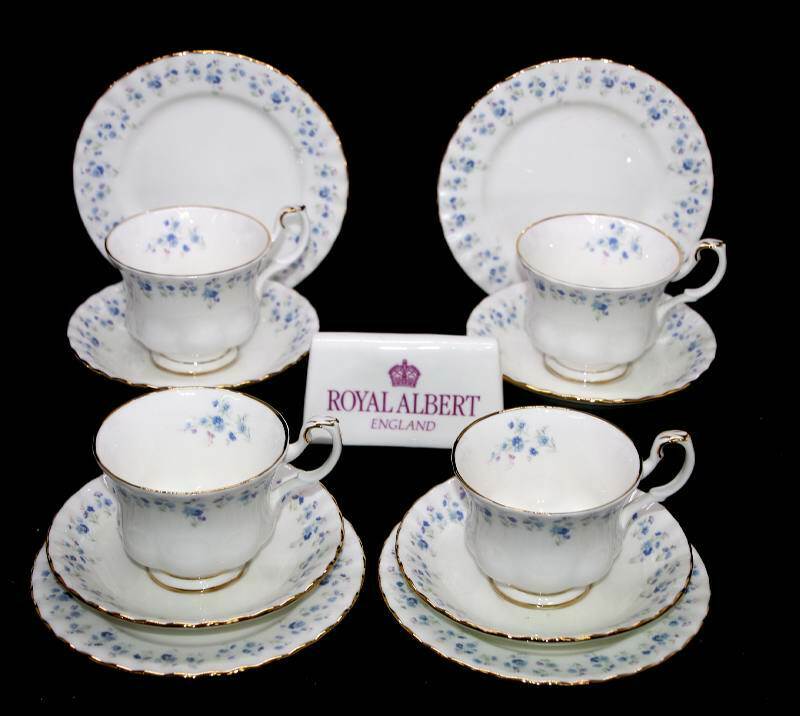 Vintage ROYAL ALBERT England Memory Lane set of 4 pretty teacup trios